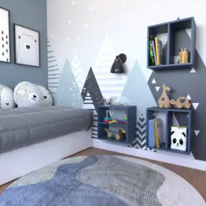 Conjunto 3 Nichos Prateleira Para Quarto Infantil Azul